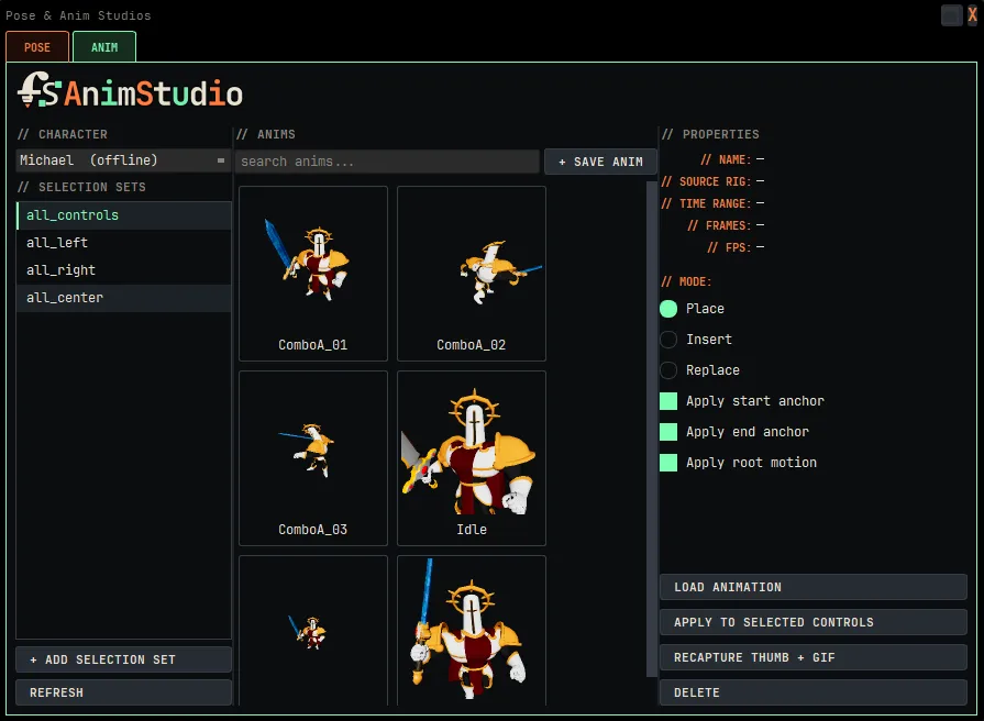 Animation Studio: a clip library with timeline placement options