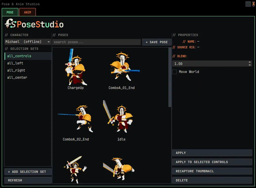 Pose Studio: a searchable pose library with viewport thumbnails