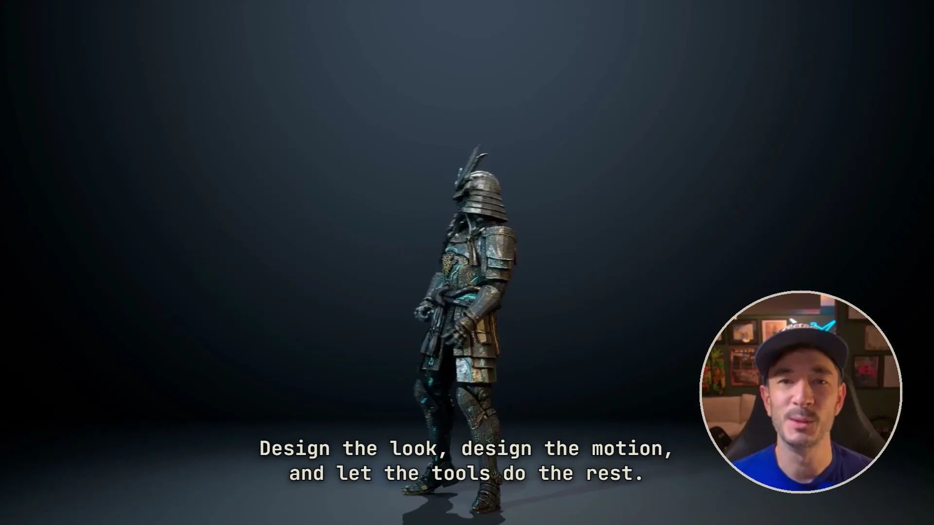 A samurai character rigged in Armature, from the Armature trailer